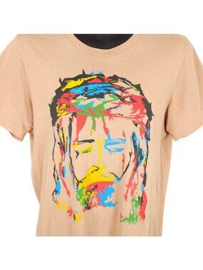Christian T Shirt Mens Size Medium Beige Jesus Christ On The Cross WRLDINVSN